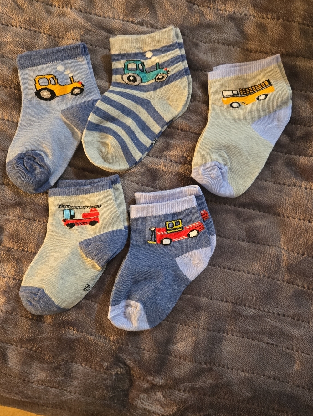 Toddler Vehicle Crew Socks - 5 Pack (Blue & Gray)